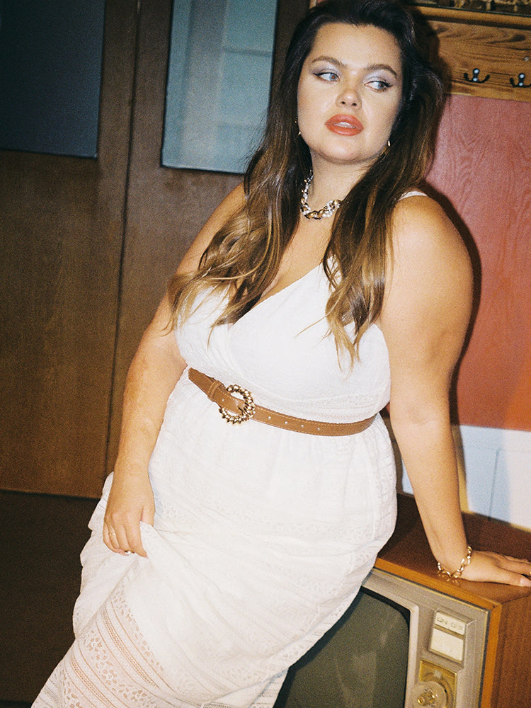 White Lace Bodycon Waistline Inside Dress