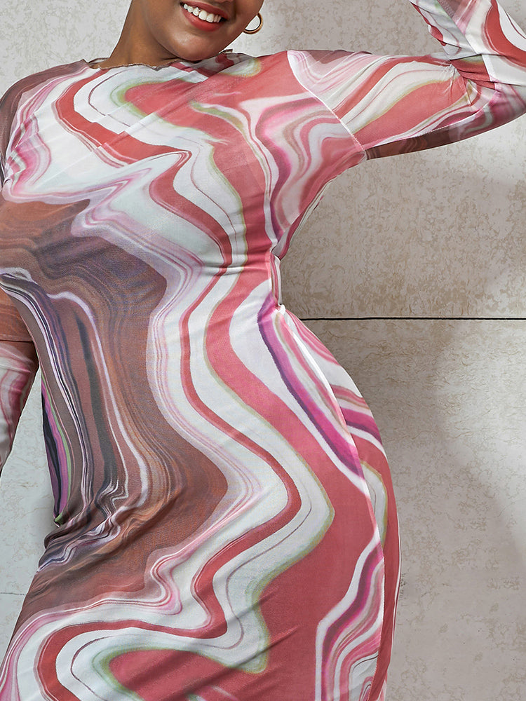 Water Ripple Mesh Color Block Dress