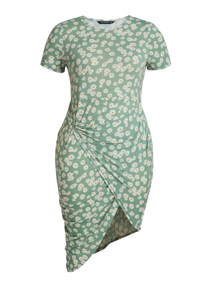 Floral Print O-Ring Midi Dress