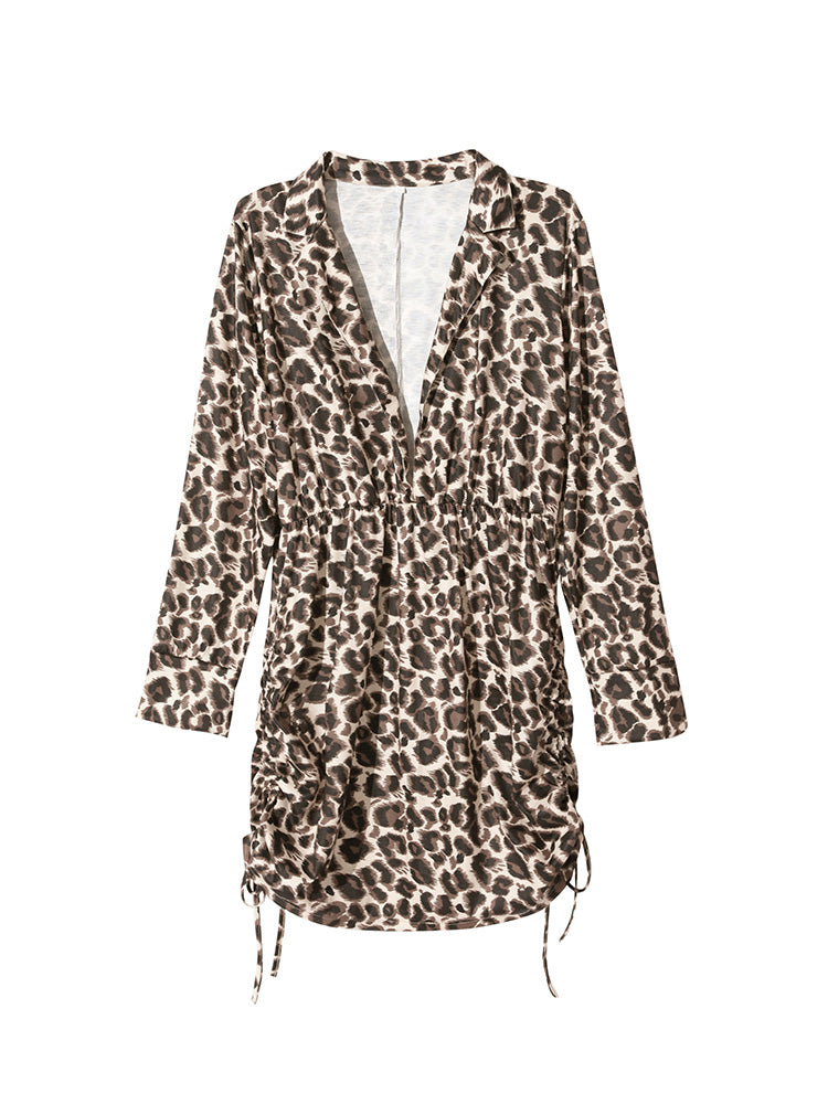 Leopard Ties Deep V-Neck Party Dress