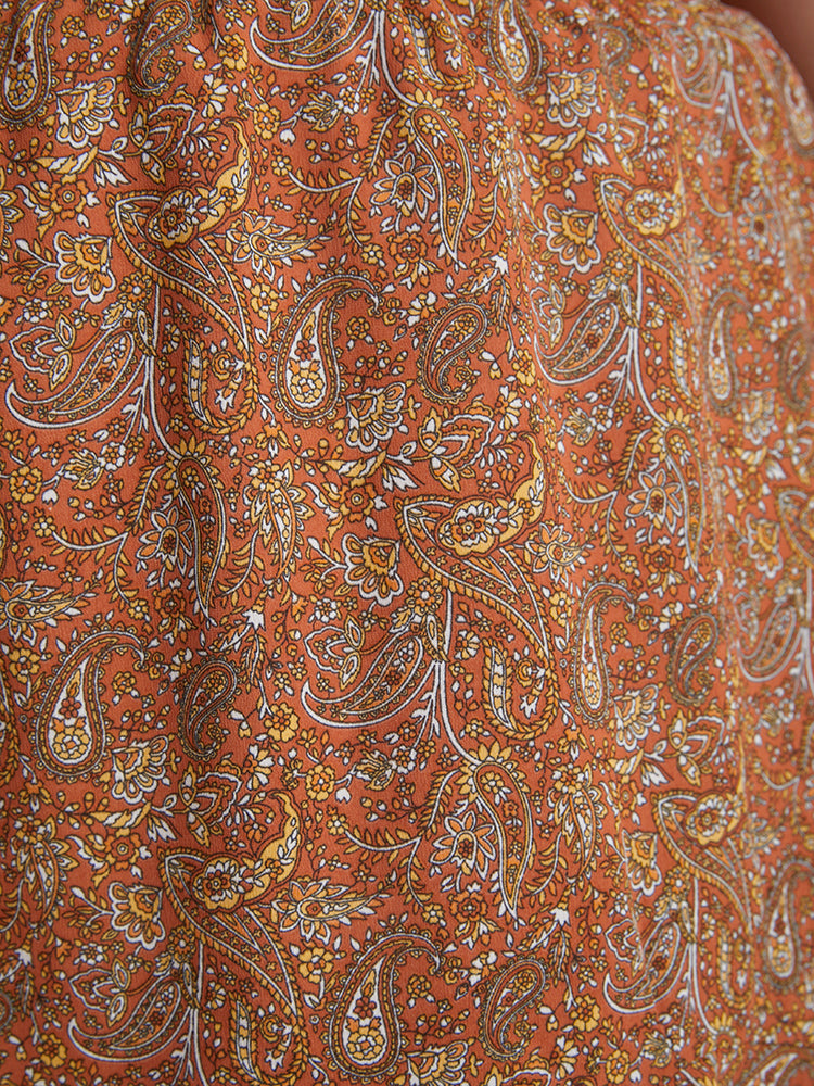 Paisley Tribal Print Ruffle Hem Skirt