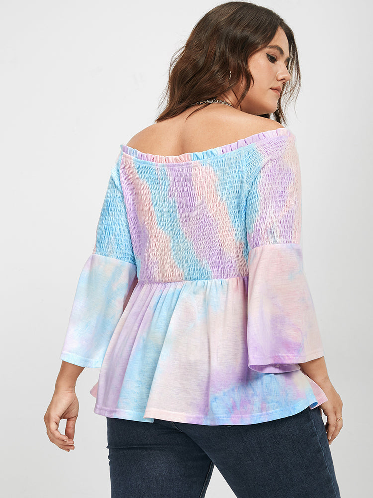 Tie Dye Shirred Off Shoulder Babydoll Top