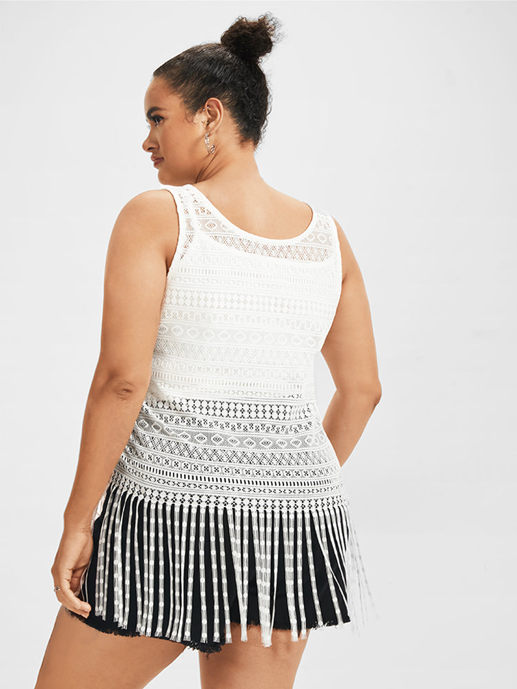 Geometric Tassels Mesh Sheer Tank Top