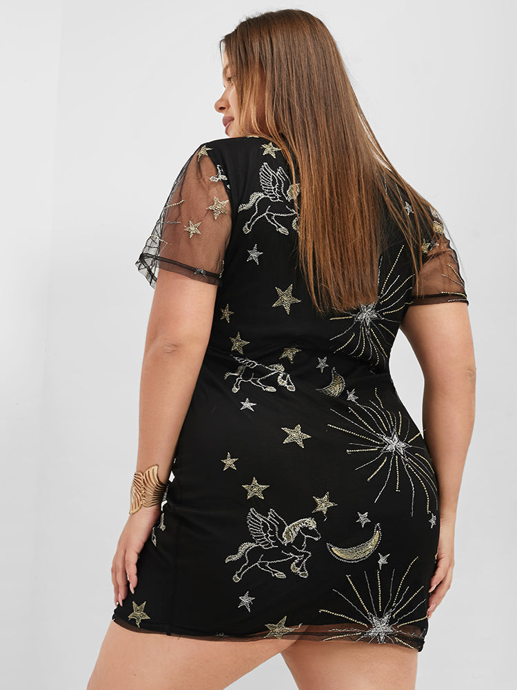 Moon and Star Mesh Short Bodycon Dress