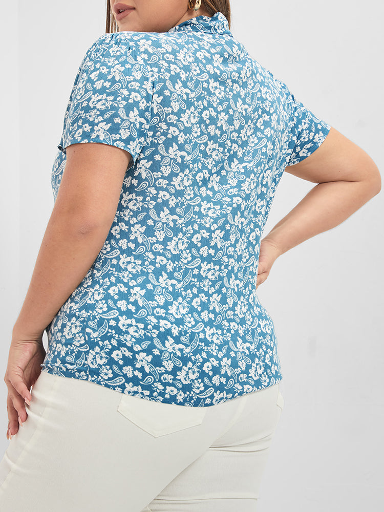 Floral & Paisley Bowknot Front Blouse