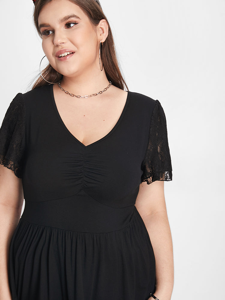 Black Double Lace Sleeve Babydoll T-shirt