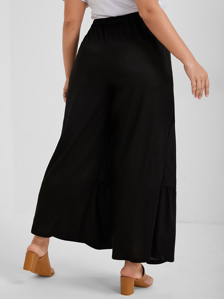 Solid Elastic Waist Belted Button Skirt