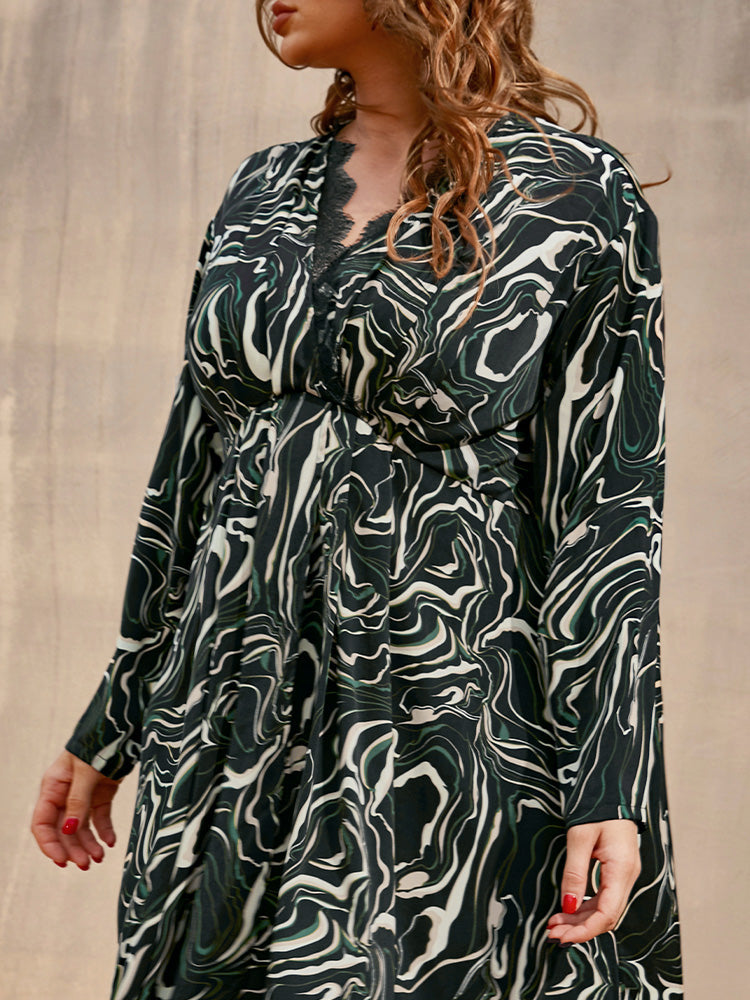 Pop Art Lace Trim Pleated Dress