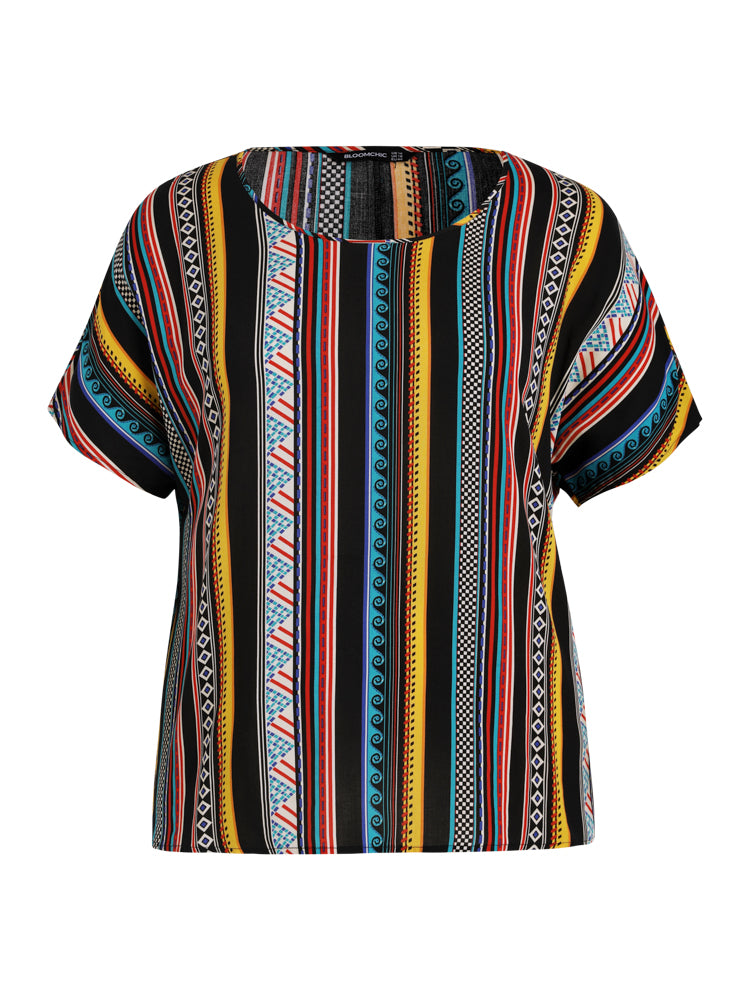 Vertical Striped & Geo Print Blouse