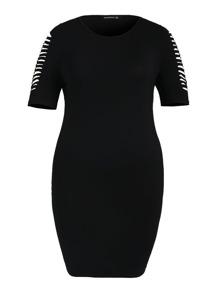 Black Cut Out Sleeve Cotton Bodycon Dress