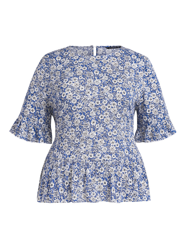 Button Back Ruffle Ditsy Floral Blouse
