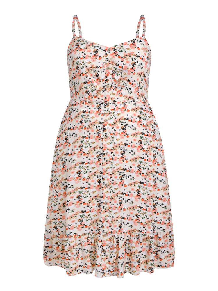 Floral Print Ruffle Pockets Cami Midi Dress