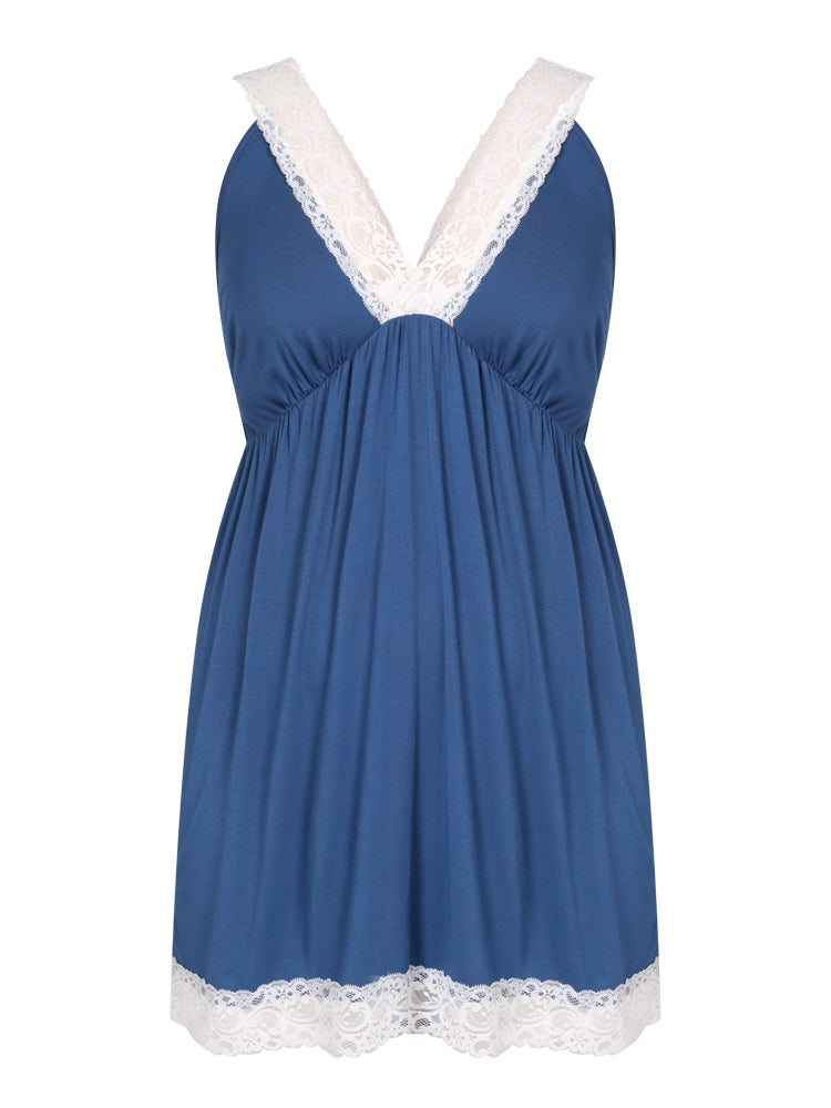 Contrast Lace Backless Night Dress