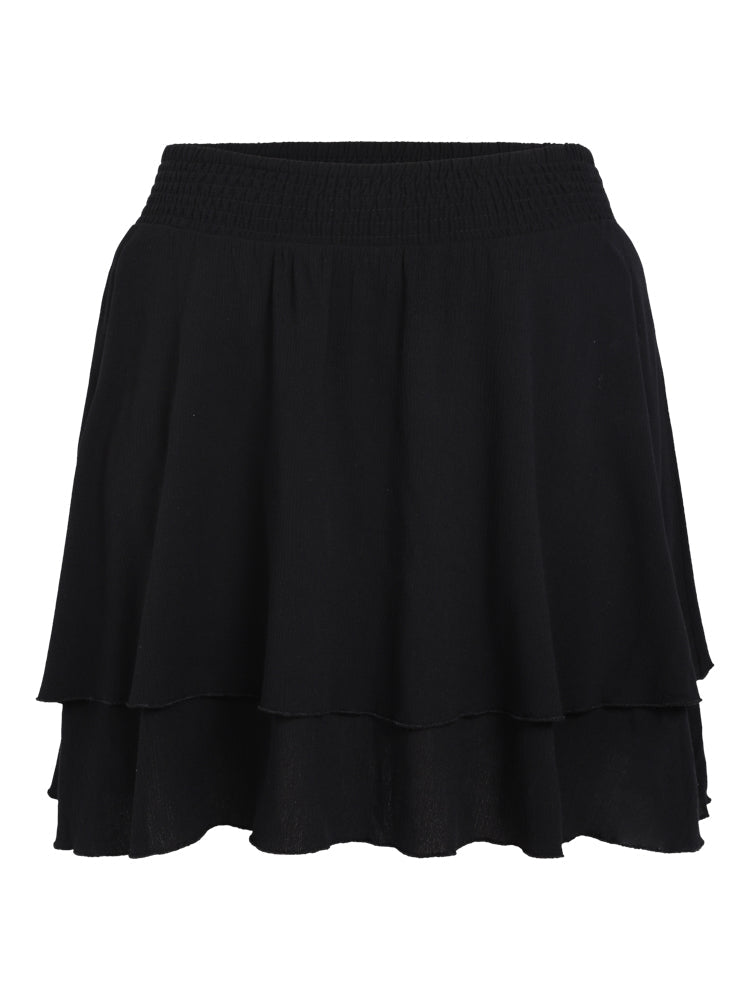 Black Shirred Tiered A Line Skirt