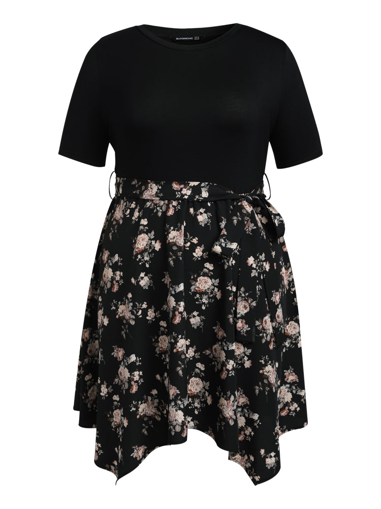 Hanky Hem Side Knot Floral Dress
