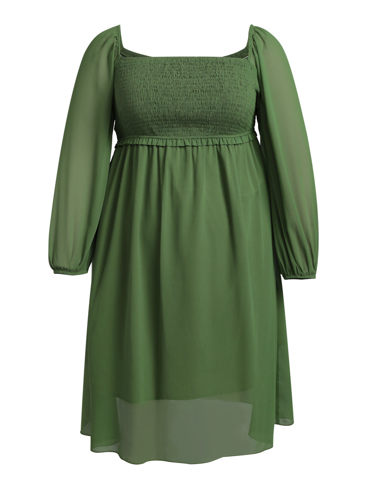 Square Neck Frill Shirred Dress