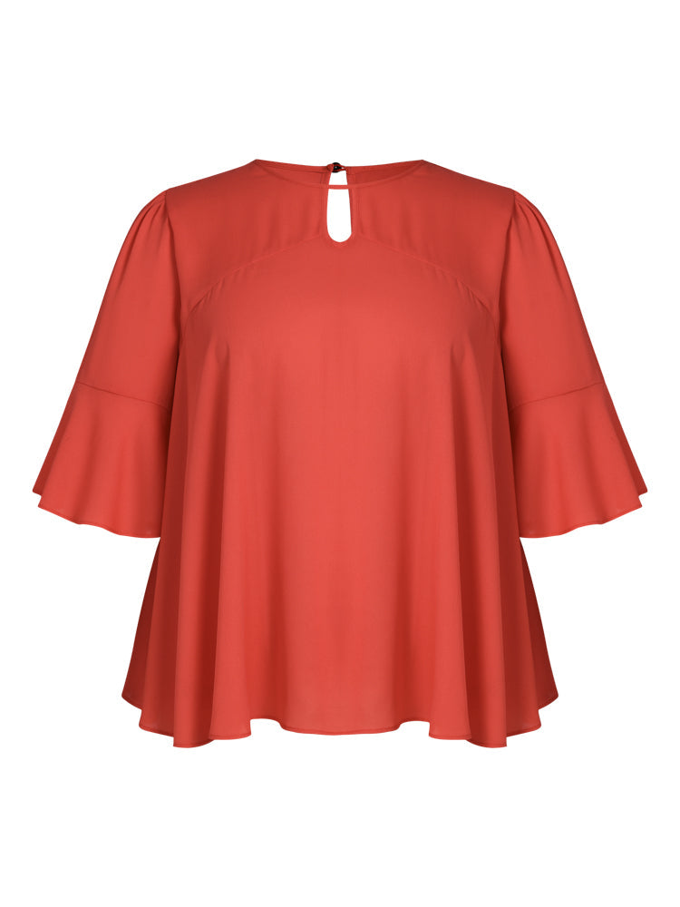 Flounce Sleeve Keyhole Badydoll Blouse