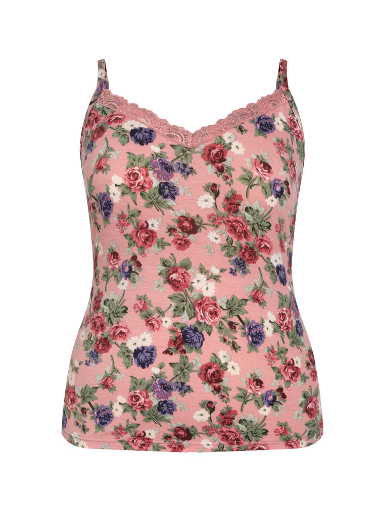Lace Trim Floral Modal Cami Top