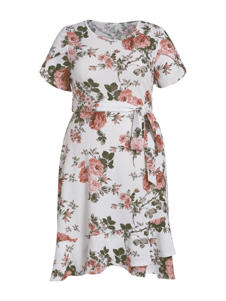 Floral Ruffle Belted Midi Dress