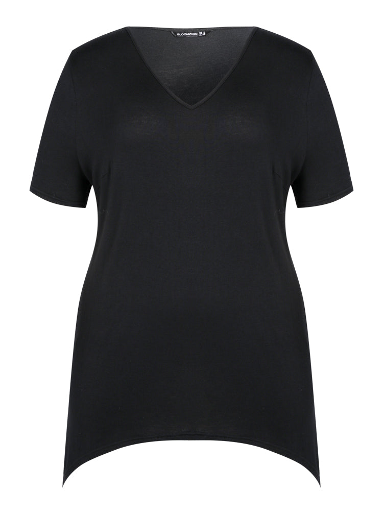 V Neck Asymmetrical Hem Modal T-shirt