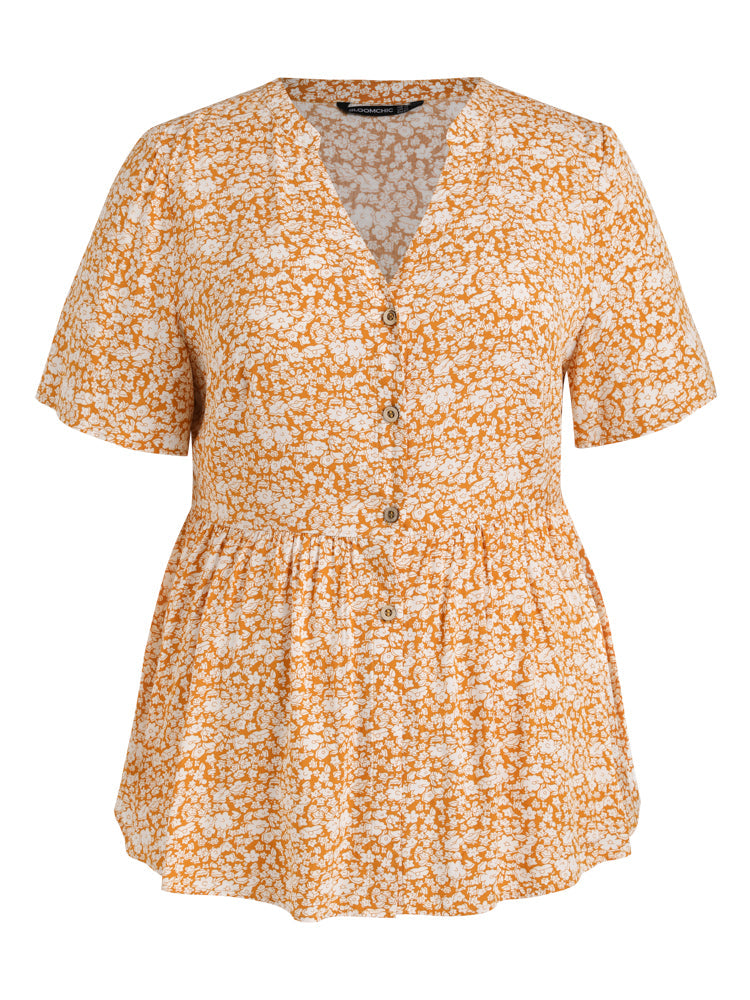 Floral Ruffle Button Babydoll Blouse