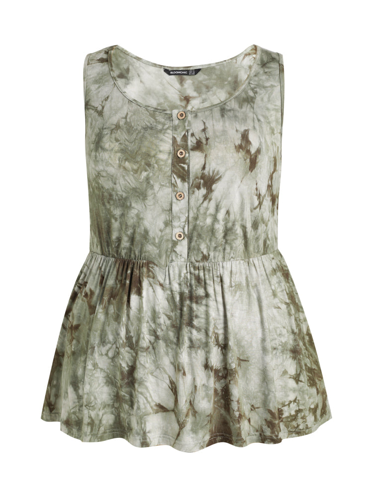Tie Dye Button Babydoll Tank Top