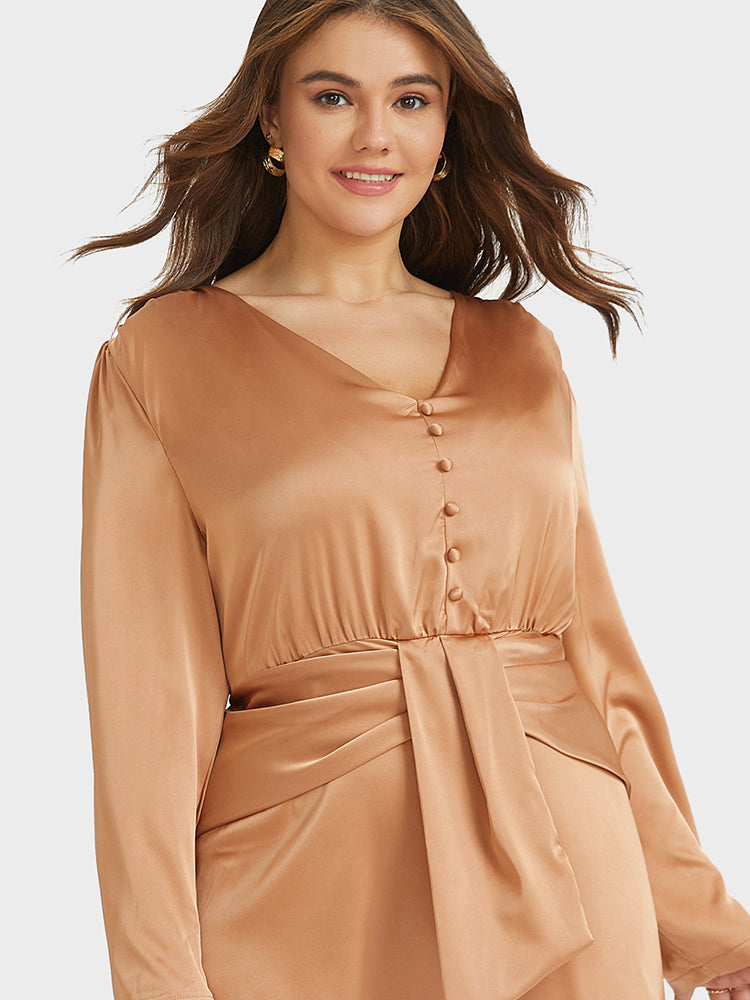 Solid Lacing V-neck Dress