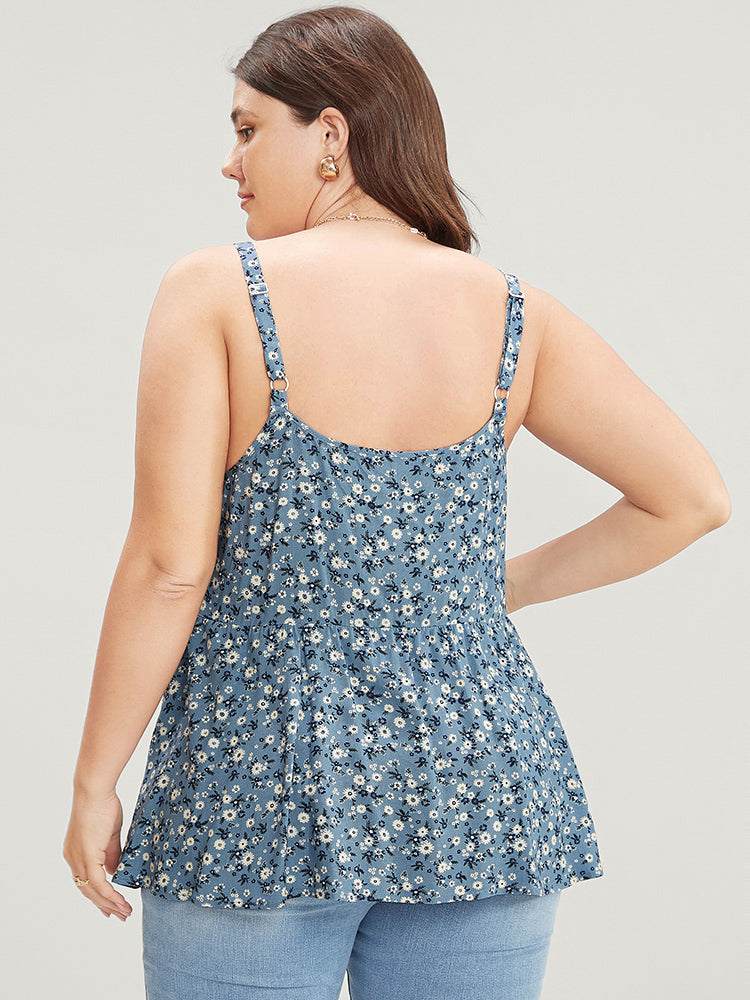 Ditsy Floral Ruffle Trim Sleeveless Cami Top