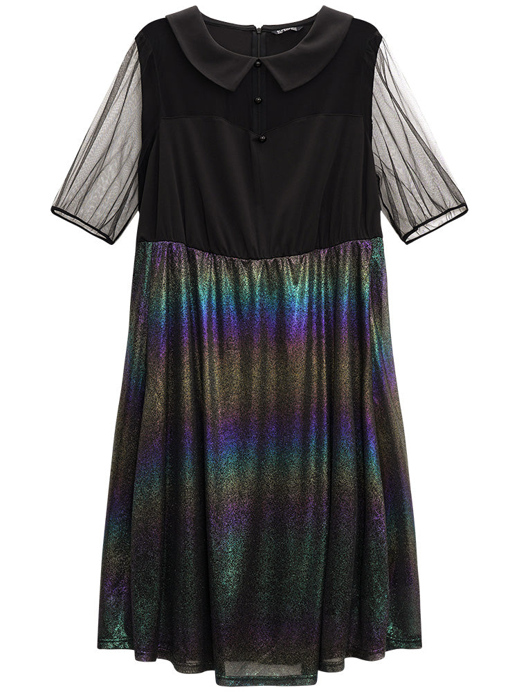Halloween Rainbow Glitter Mesh Lapel Collar Dress