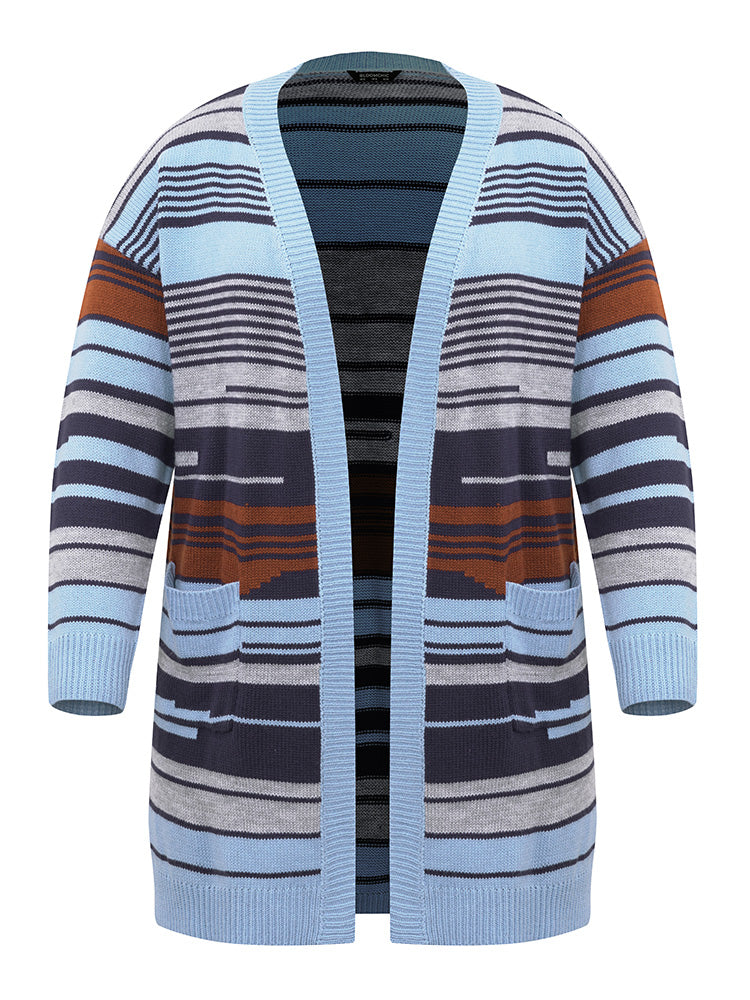 Jacquard Asymmetrical Colorblock Contrast Cardigan