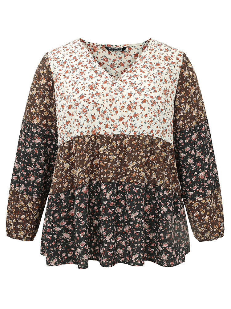 Ditsy Floral Contrast Patchwork Blouse