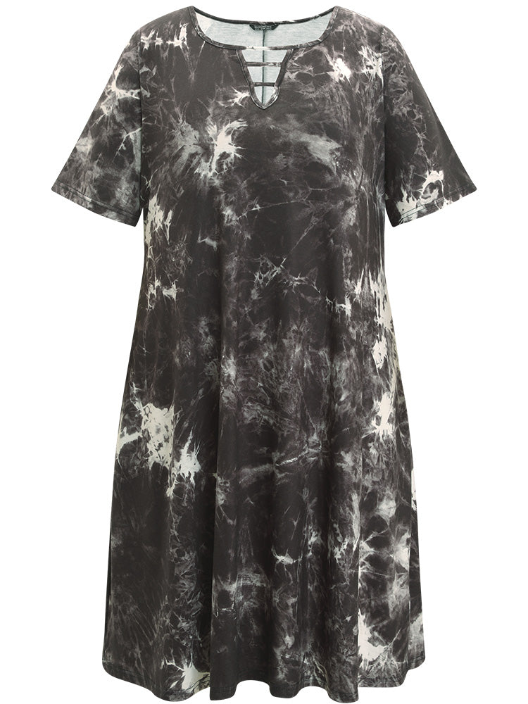 Marble Cut Out Pocket Zipper Midi Dress