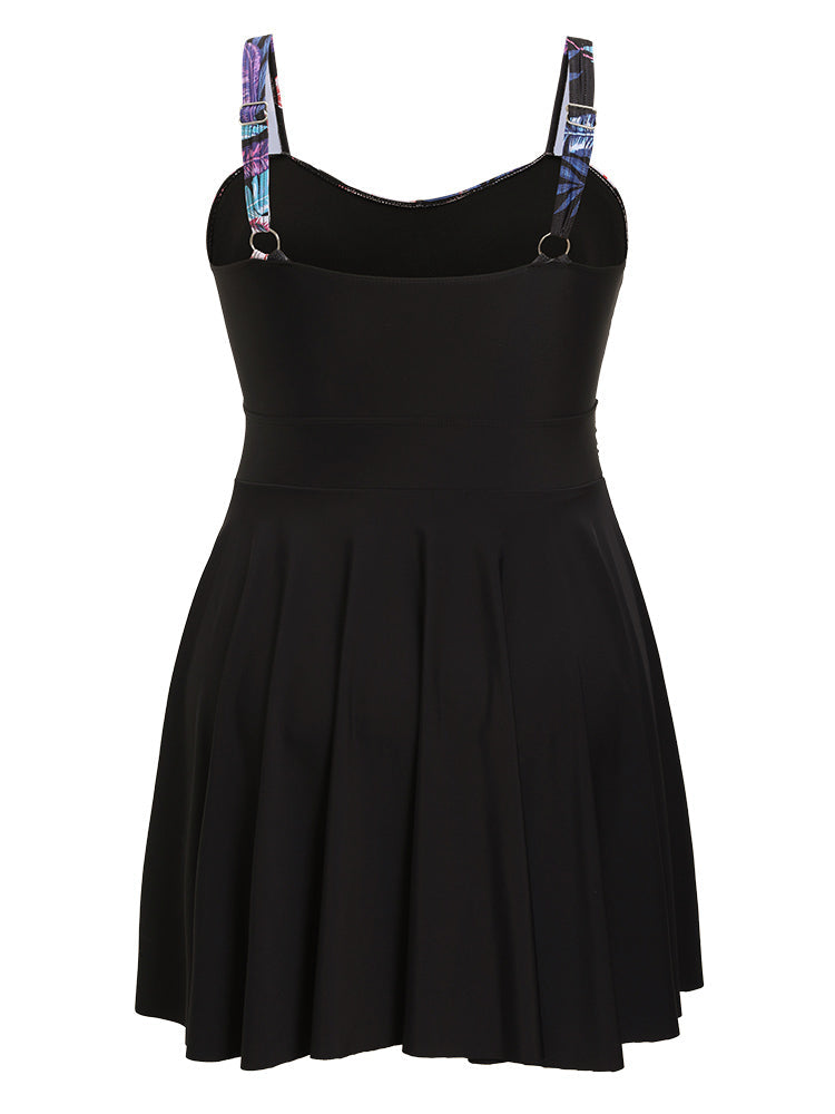 Floral Patchwork Flutter Hem Empire Waist Swim Dress