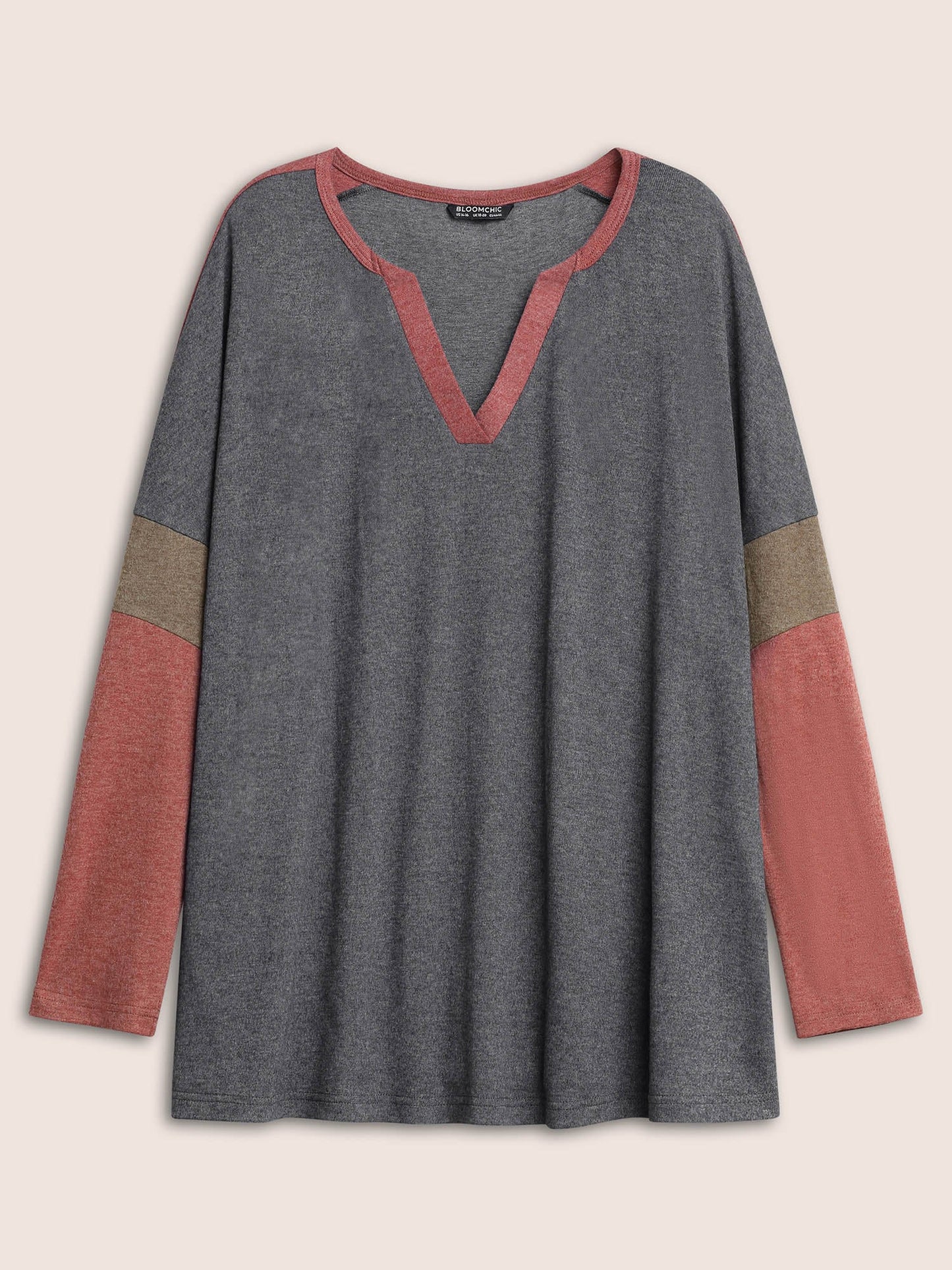Colorblock Patchwork Batwing Sleeve Notched T-shirt