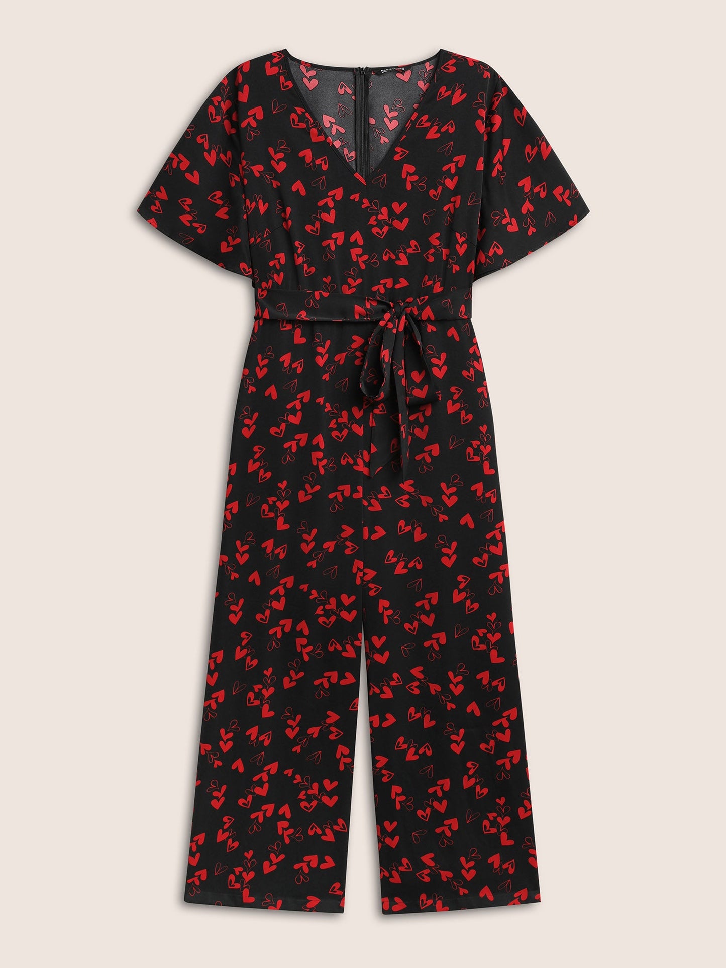 Heart Print Pocket Belted Jumpsuit