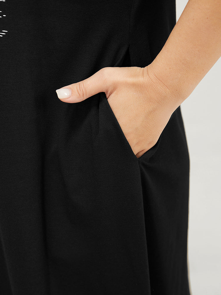 Graphic Print Pocket Split Hem Lace Up Dress