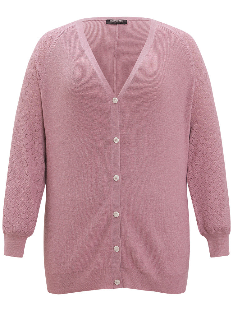 Plain Raglan Sleeve Eyelet Button Fly Cardigan