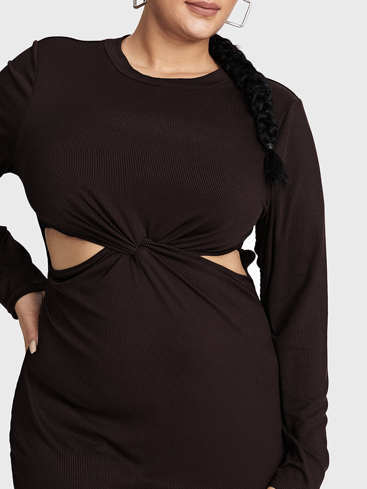 Plain Twist-front Cut Out Sweater Dress