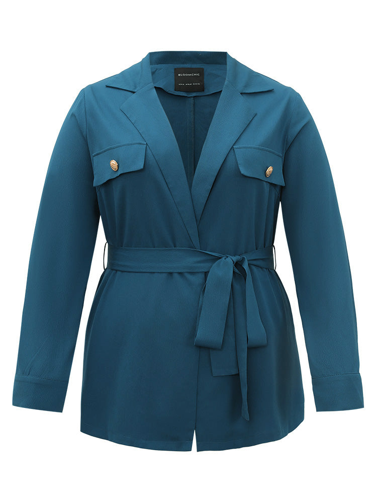 Plain Lapel Collar Belted Metal Detail Blazer
