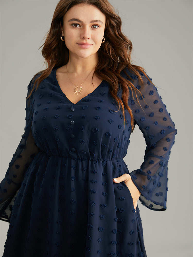 Plain Texture Elastic Waist Jacquard Dress