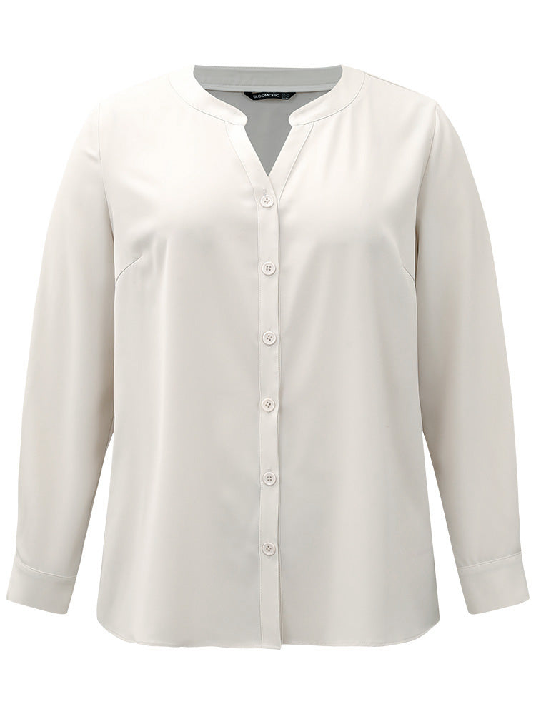 Solid Notched Button Through Blouse
