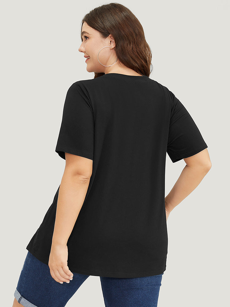 Coconut Tree Print V Neck Distressed T-shirt