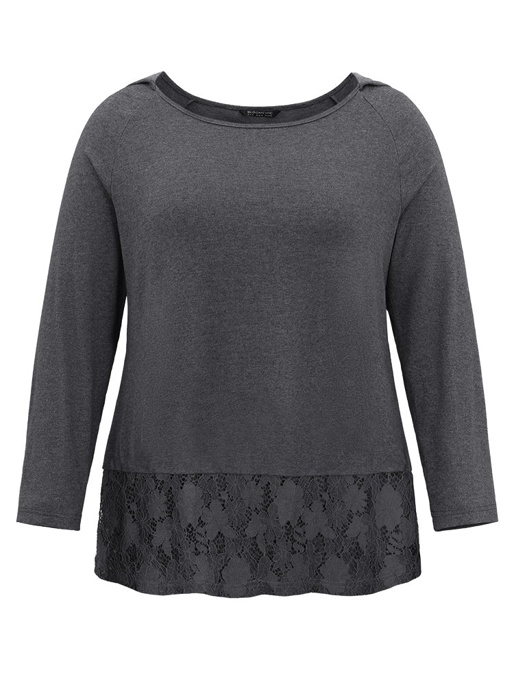 Lace Insert Raglan Sleeve Hooded T-shirt