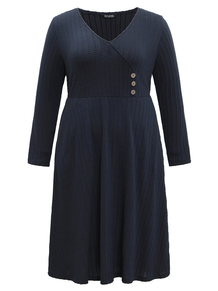 Solid Appliques Button Detail Elastic Waist Dress