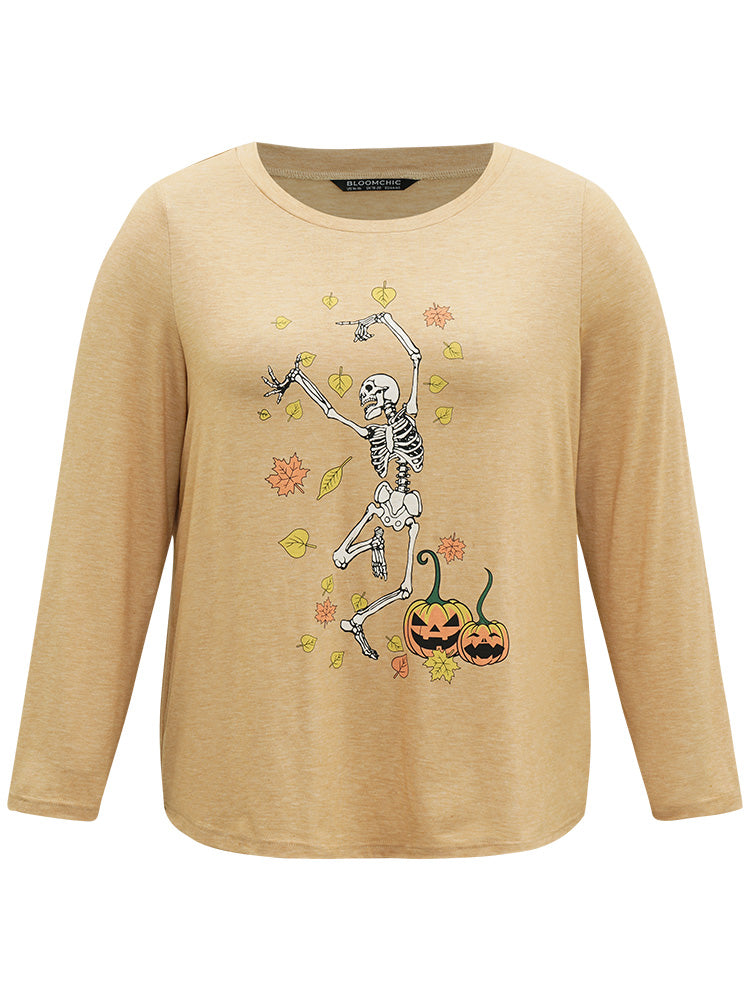 Halloween Skull & Pumpkin Print Sleep Top