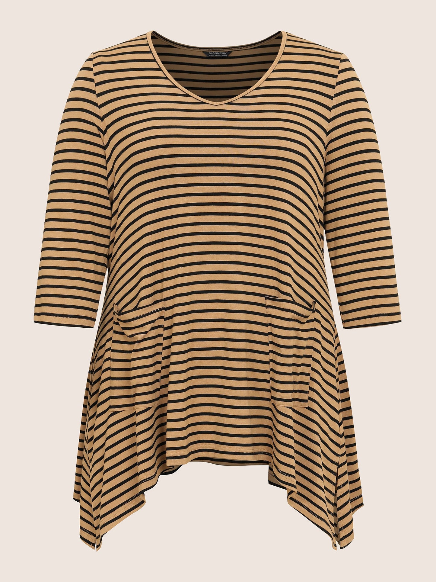 Striped Pocket Asymmetrical Split Hem Tunic T-shirt