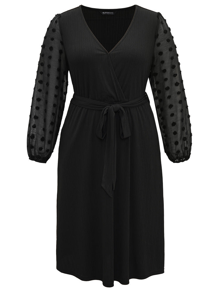Polka Dot Chiffon Mesh Patchwork Wrap Dress