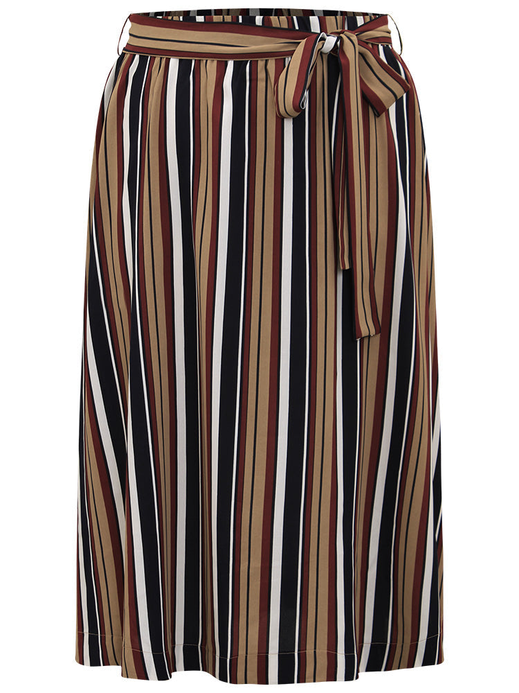 Striped Ties Elastic Waist A-line Skirt