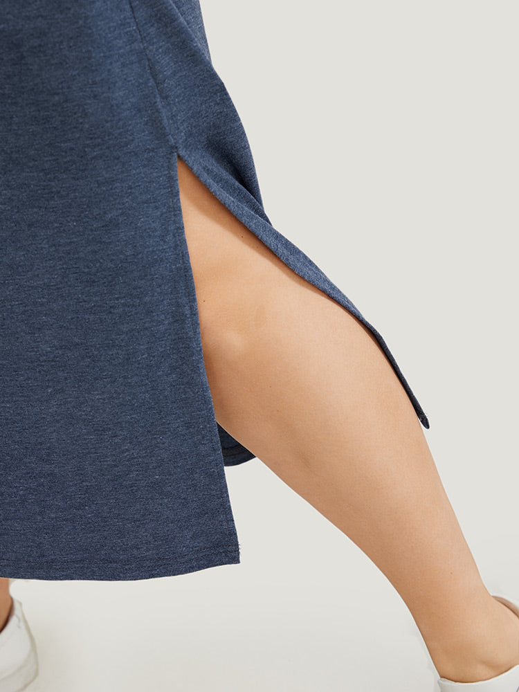 Floral & Letter Print Raglan Sleeve Pocket Split Tee Dress