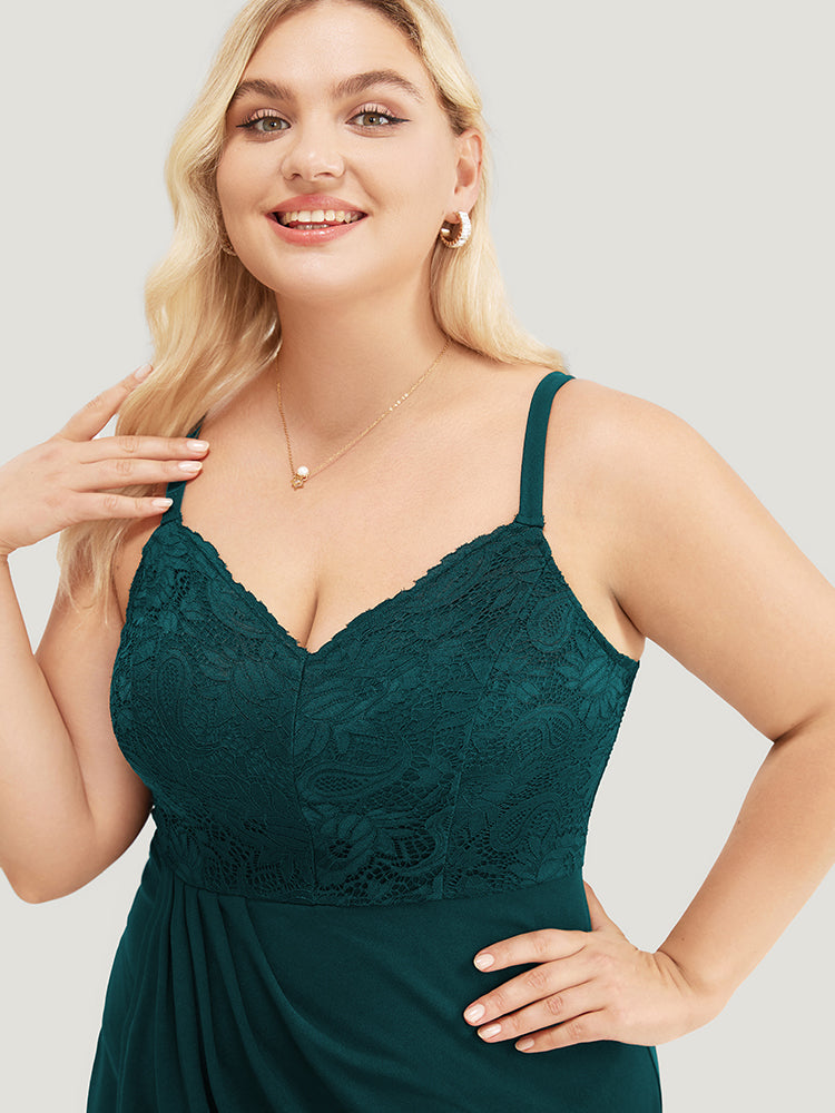 Plain Lace Pleated Detail Wrap Hem Bodycon Cami Dress